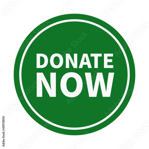 Donate Now In Green Color Circle Shape With White Line For Announcement
