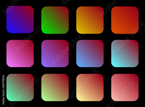 Colorful Carmine Color Shade Linear Gradient Palette Swatches Web Kit Rounded Squares Template Set