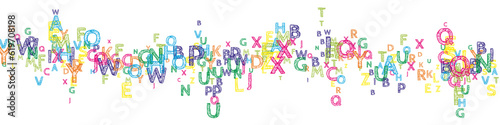 Falling letters of English language. Colorful sketch flying words of Latin alphabet. Exceptional back to school banner. photo