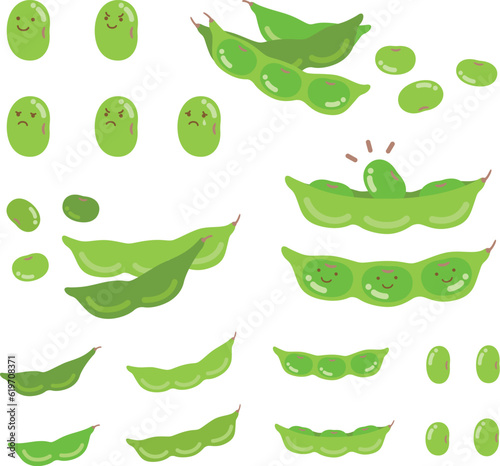 Fotografia 食べ物アイコンセット：シンプルでかわいい夏の枝豆
