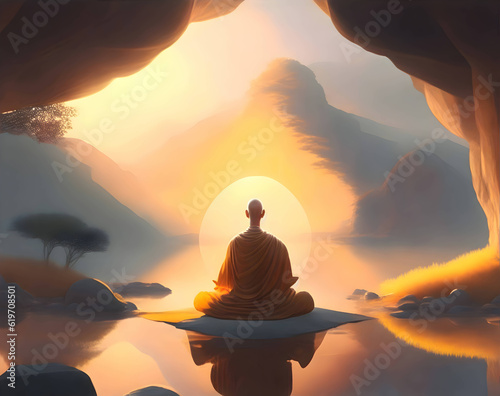 The monk is meditating © Ai Art Pro
