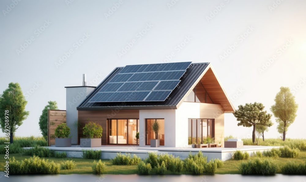 Eco Friendly Modern House, Green Energy and Renewable Power Concept. Generative Ai Eco Friendly Modern House, Green Energy and Renewable Power Concept. Generative Ai