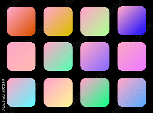 Colorful Carnation Color Shade Linear Gradient Palette Swatches Web Kit Rounded Squares Template Set