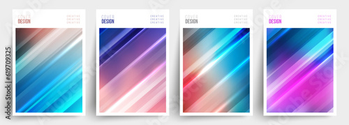 Cover Designs. Glowing lights. Set of futuristic abstract backgrounds with bright dynamic gradients. Blurred graphic templates with vibrant fluid colors. Vector illustration.