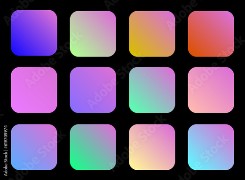 Colorful Orchid Color Shade Linear Gradient Palette Swatches Web Kit Rounded Squares Template Set