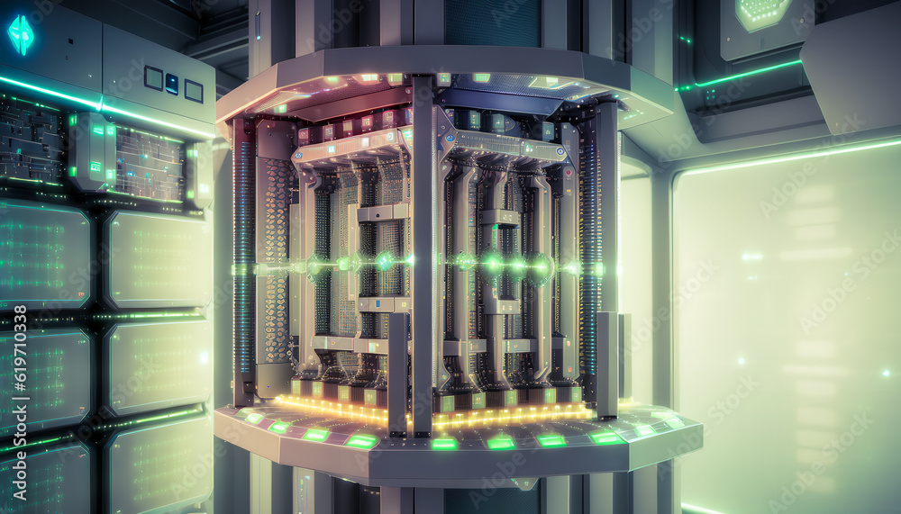 Obraz premium Core of a modern quantum computer, innovative technology, processor, Generative AI.