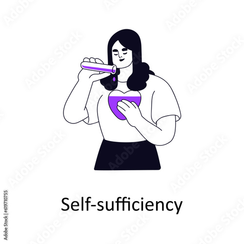 Self-sufficiency, care, mental health and psychology concept. Happy person filling heart with love. Healthy attitude to yourself, acceptance. Flat vector illustration isolated on white background