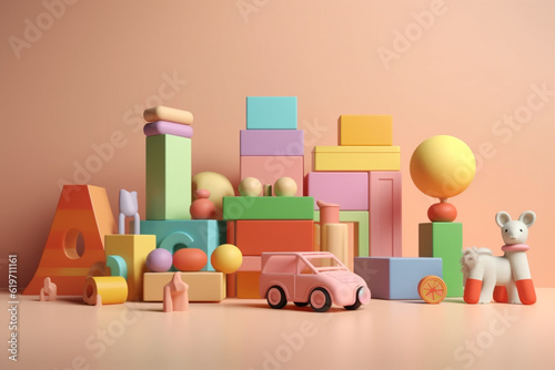 various children's toys rendering minimal background