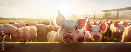 Pigs farm, Piglets Looking at the cameras in pig farm.