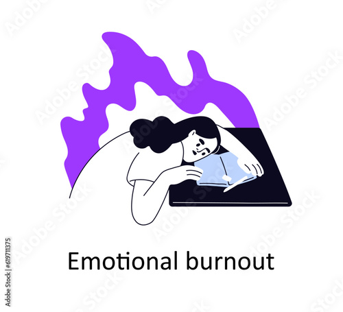 Emotional burnout, mental exhaustion, psychology problem concept. Exhausted fatigue tired depressed person in frustration, apathy. Psychological flat vector illustration isolated on white background