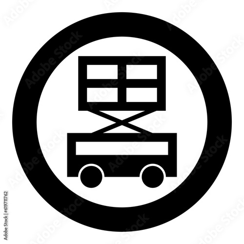 Lifting machine scissor lift platform self propelled icon in circle round black color vector illustration image solid outline style