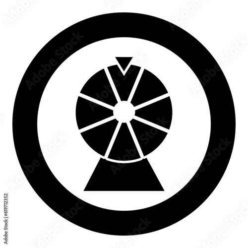 Fortune wheel drum lucky spin game casino gambling winner roulette icon in circle round black color vector illustration image solid outline style