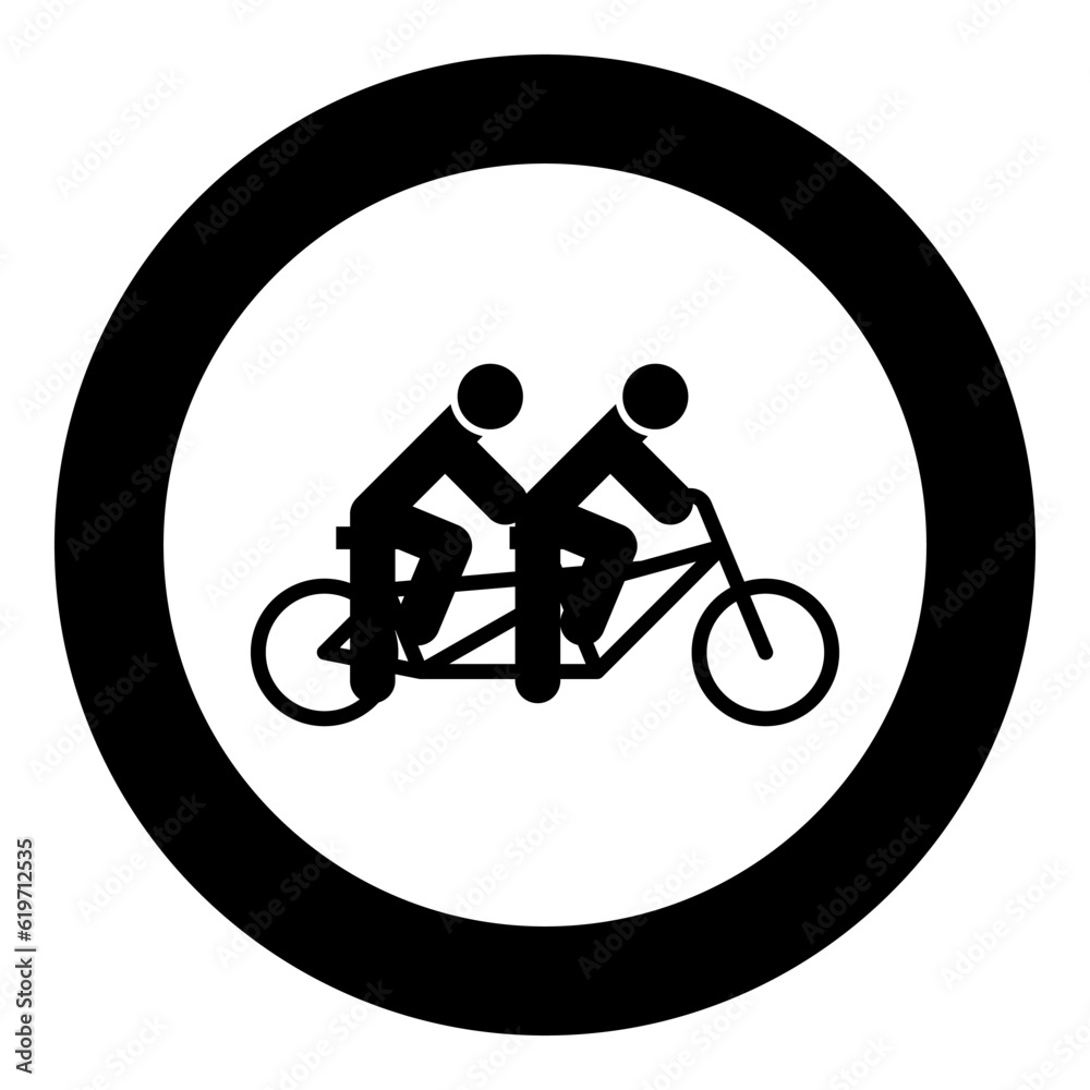 Two people on tandem bicycle ride together bike team concept riding travel icon in circle round black color vector illustration image solid outline style Two people on tandem bicycle ride together bike team concept riding travel icon in circle round black color vector illustration image solid outline style