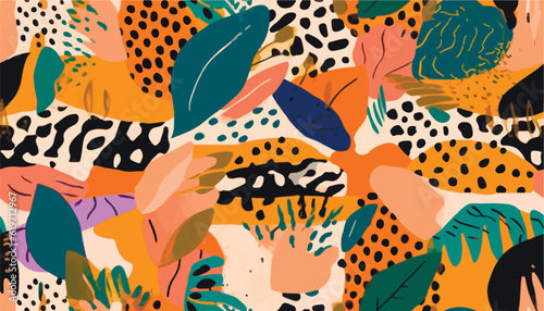 Abstract hand drawn exotic print. Modern collage with different shapes and textures. Creative template for design. Groovy African style pattern.