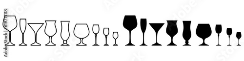 Glasses icon vector set. Stemware illustration sign collection. Wine symbol. Bar logo.