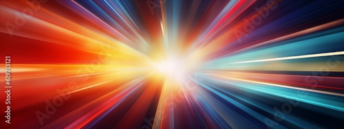 Abstract speed glowing light bold colors background banner illustration - Speedy motion blur creating flashy pattern of straight lines for web banner and wallpaper design (Generative Ai)