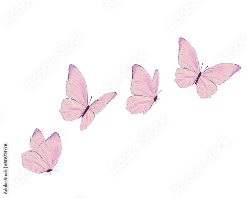 Print op canvas pink butterfly on white background