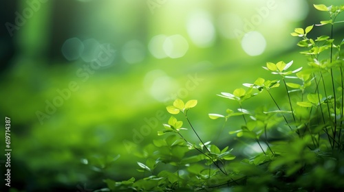 Green Nature on Blur backgroud, Beautiful Nature as Spring Wallpaper. Generative Ai