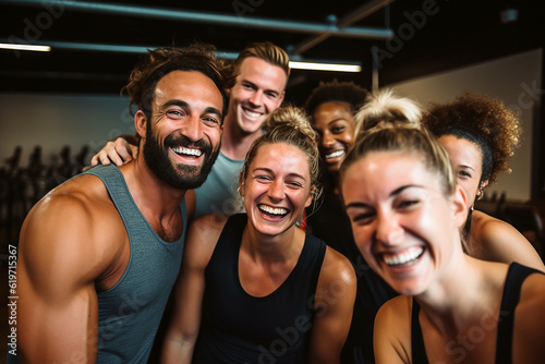 Fotografia group of people having fun in the gym
