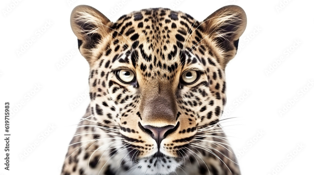 Banner with leopard on a white background. Generative AI. Banner with leopard on a white background. Generative AI.