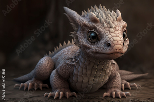 Cute baby dragon. Generative AI.