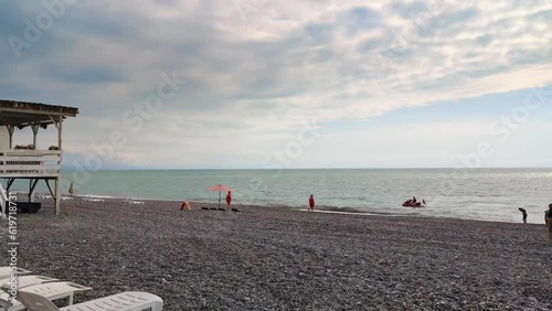 Coast Guard on a black sea beach. Video of a beach in Georgia