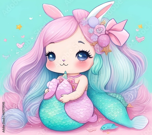 little bunny mermaid girl