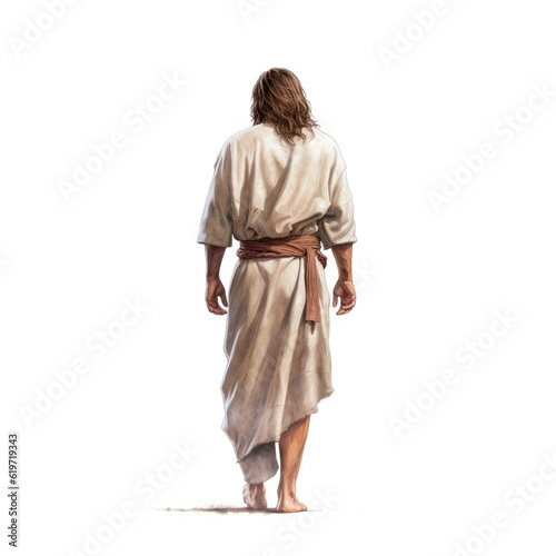 Illustration of the silhouette of Jesus Christ the Savior walking with white clothes standing on his back Generative AI