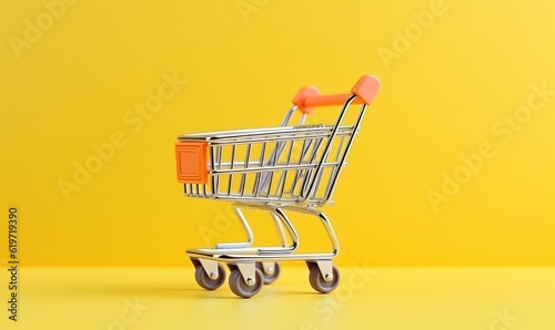 Online Shopping Concept with Shopping Cart Background. Generative Ai