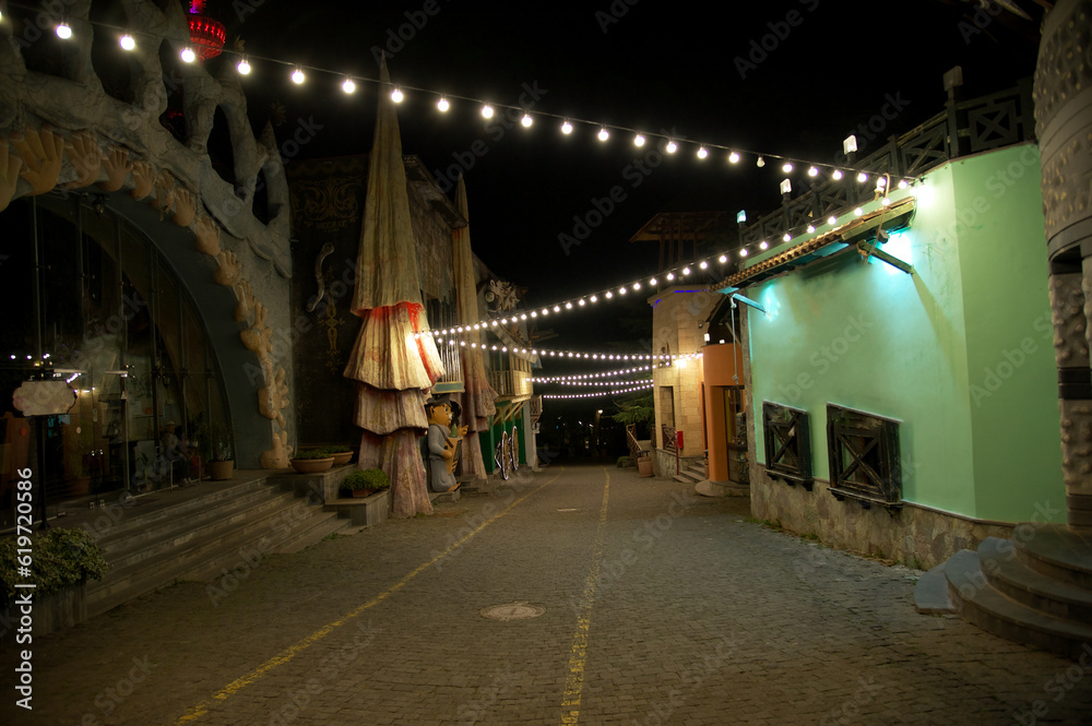 night street decorated with lanterns
