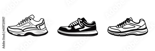 Set Sports shoes, sneakers black icon, flat design on white background. Vector illustration