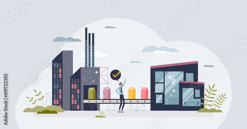 Direct to consumer or D2C business model for selling tiny person concept. Sell products directly to customers as effective company strategy vector illustration. Supply chain with logistic process.
