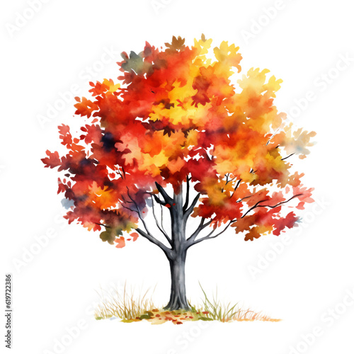 Beautiful Fall Autumn Tree Watercolor Clip Art, Fall Autumn Watercolor Illustration, Fall Autumn Sublimation Design