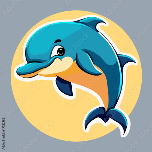 Dolphin cartoon funny sea animal mascot vector illustration character concept animal summer icon isolated