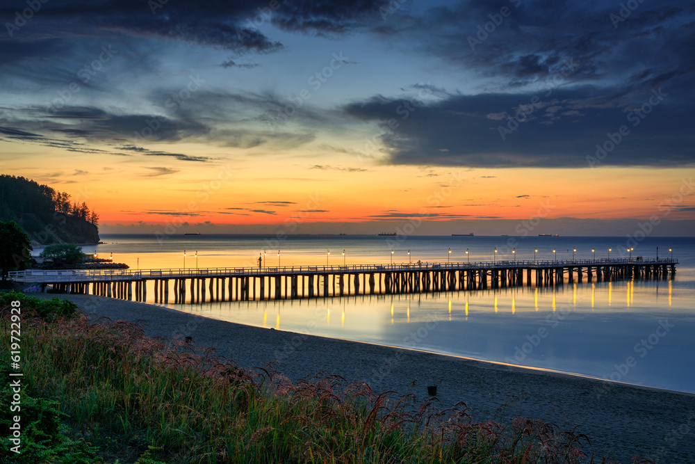 Sunrise at the Baltic Sea in Gdynia Orlowo, Poland