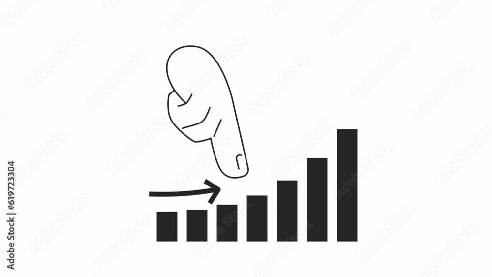 Market increase graph hand bw 2D animation. Finger pointing on growing ...