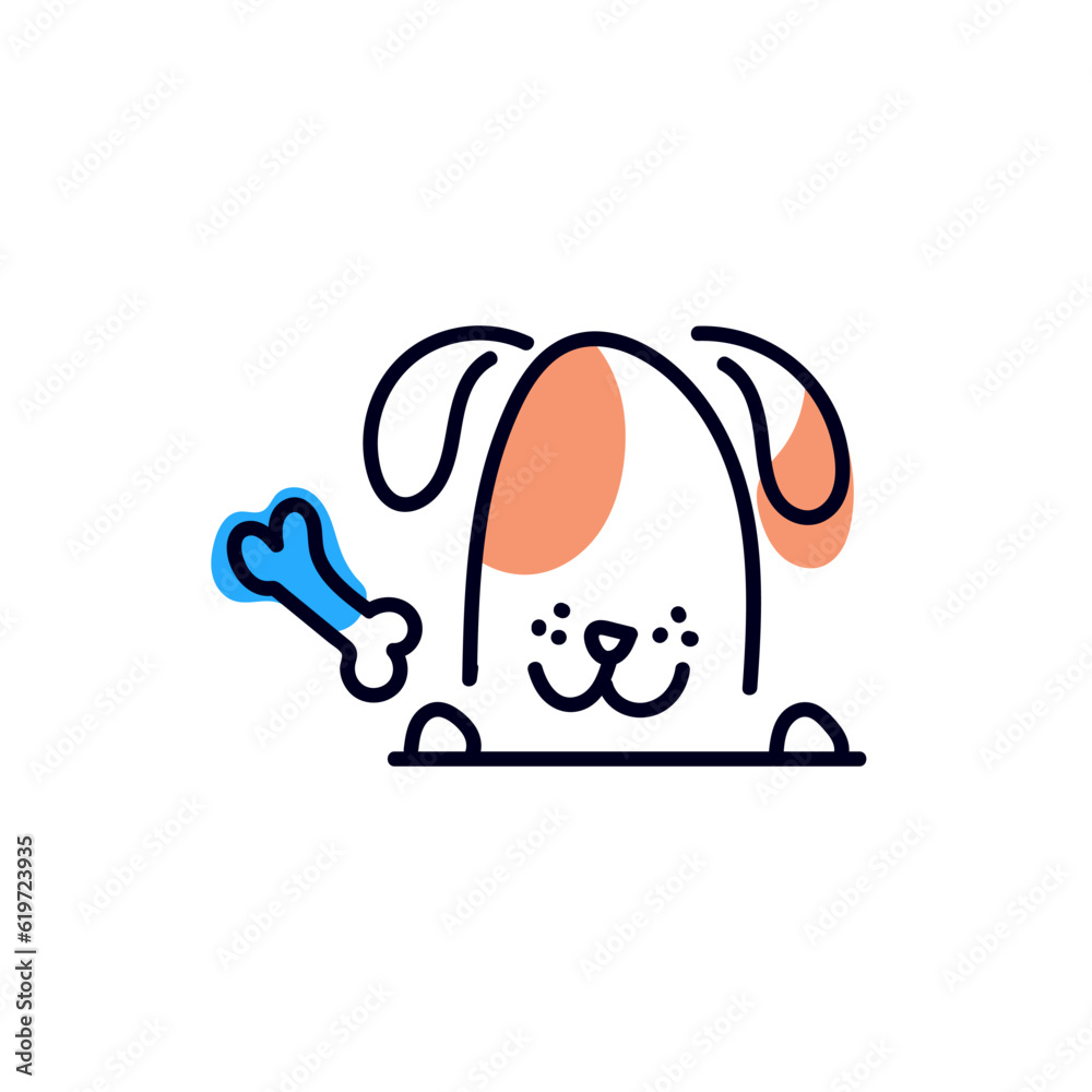 Obraz premium Dog pet simple line logo design, for veterinary animal clinic, food, supplement, treatment care. Vector icon illustration