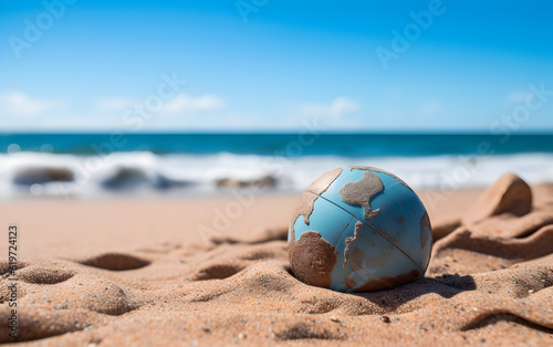 earth globe in the beach
