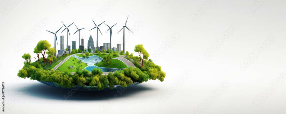 Renewable and Sustainable Energy Concept, Environmental Protection, Green Energy. Generative Ai