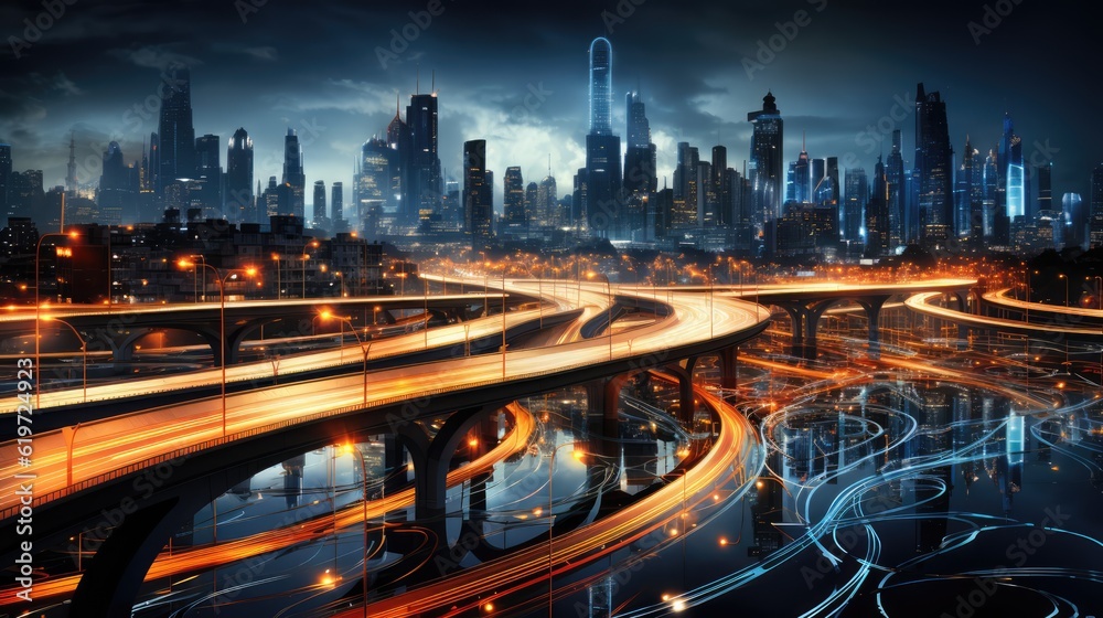 Obraz premium Night city landscape background