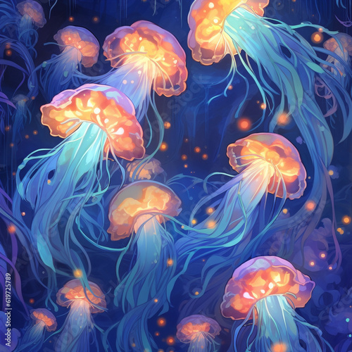 Oceanic Harmony: Orange and Blue Jellyfish Bouquet