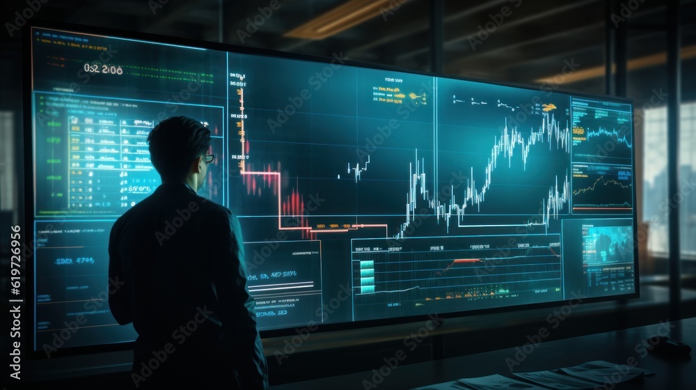 Stocks Market Graph Chart on Computer Screen, Financial Technical Analysis, Cryptocurrency Trade Exchange. Generative Ai Stocks Market Graph Chart on Computer Screen, Financial Technical Analysis, Cryptocurrency Trade Exchange. Generative Ai