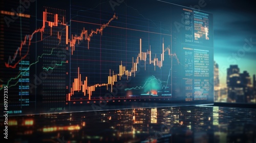 Stocks Market Graph Chart on Computer Screen, Financial Technical Analysis, Cryptocurrency Trade Exchange. Generative Ai