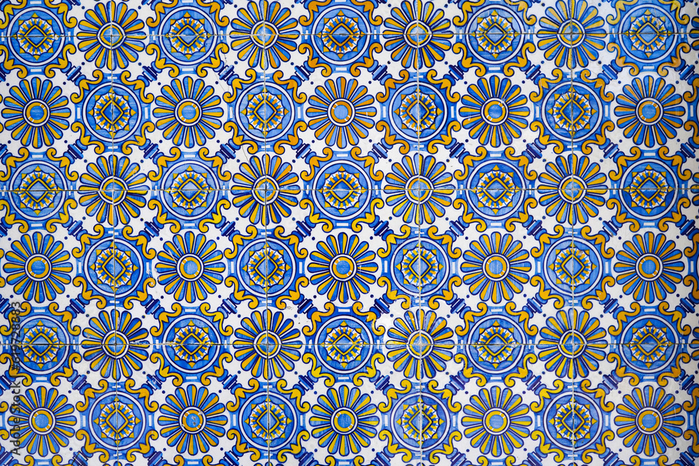 Traditional portuguese and spanish classic tile blue frloral Azulejo background