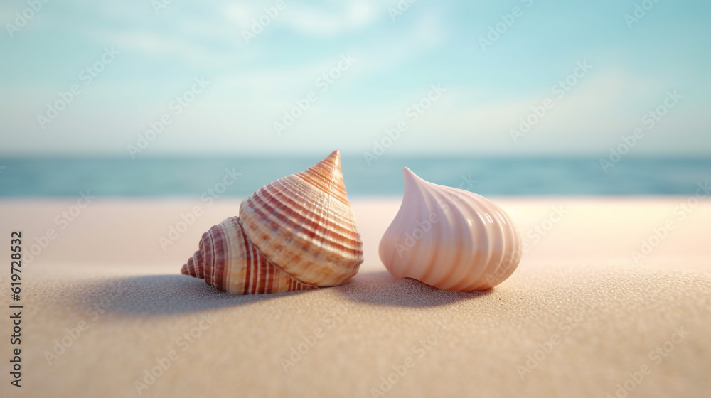 two sea shells on the beach rendering minimal background two sea shells on the beach rendering minimal background