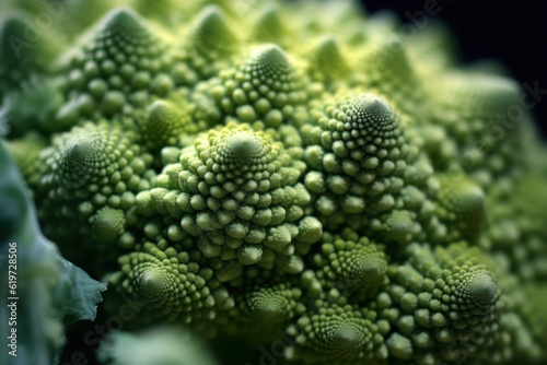Through macro photography, this stunning image highlights the intricate details and textures of broccoli florets. Generative AI.