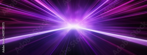 Abstract speed glowing light background banner illustration - Speedy motion blur creating flashy pattern of purple straight lines, laser beams for web banner and wallpaper design (Generative Ai) photo