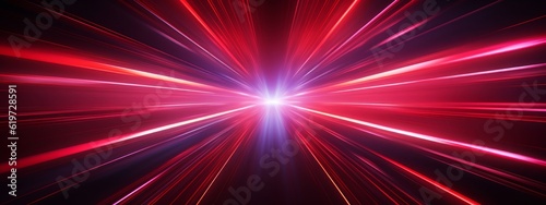 Abstract speed glowing light background banner illustration - Speedy motion blur creating flashy pattern of red straight lines, laser beams for web banner and wallpaper design (Generative Ai) photo