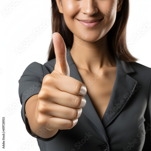 woman thumbs up isolated on white background Generative AI