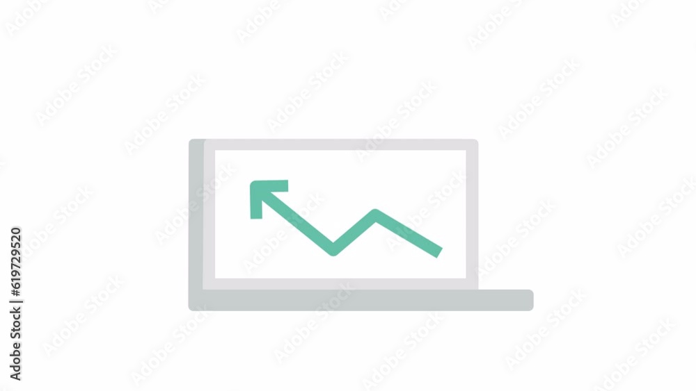 Laptop with graph growing up 2D object animation. Business statistic report flat cartoon 4K video, transparent alpha channel. Notebook. Computer screen with chart animated icon on white background Laptop with graph growing up 2D object animation. Business statistic report flat cartoon 4K video, transparent alpha channel. Notebook. Computer screen with chart animated icon on white background